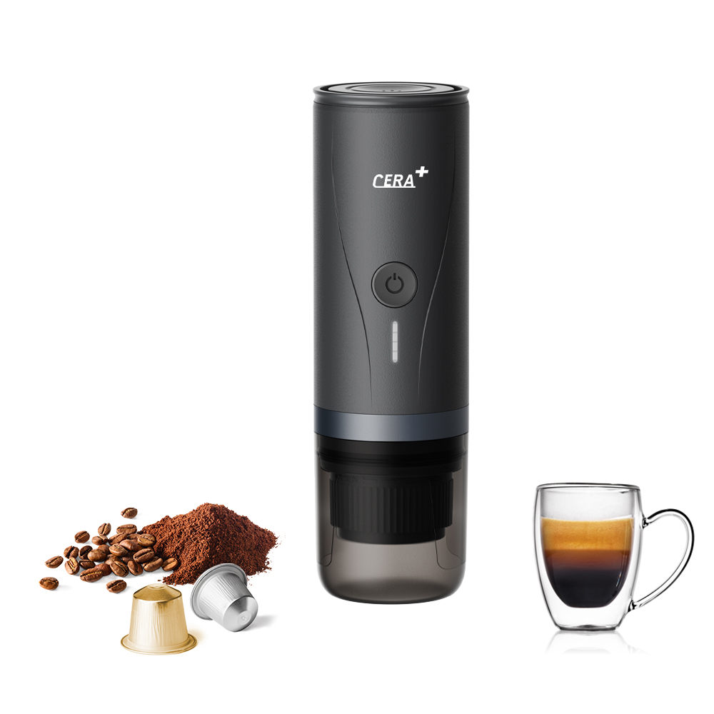 Black CERA+ PCM03 with espresso and coffee beans