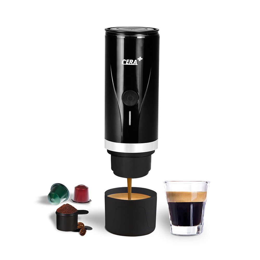 CERA+ PCM01 extracting espresso beside its coffee adapters