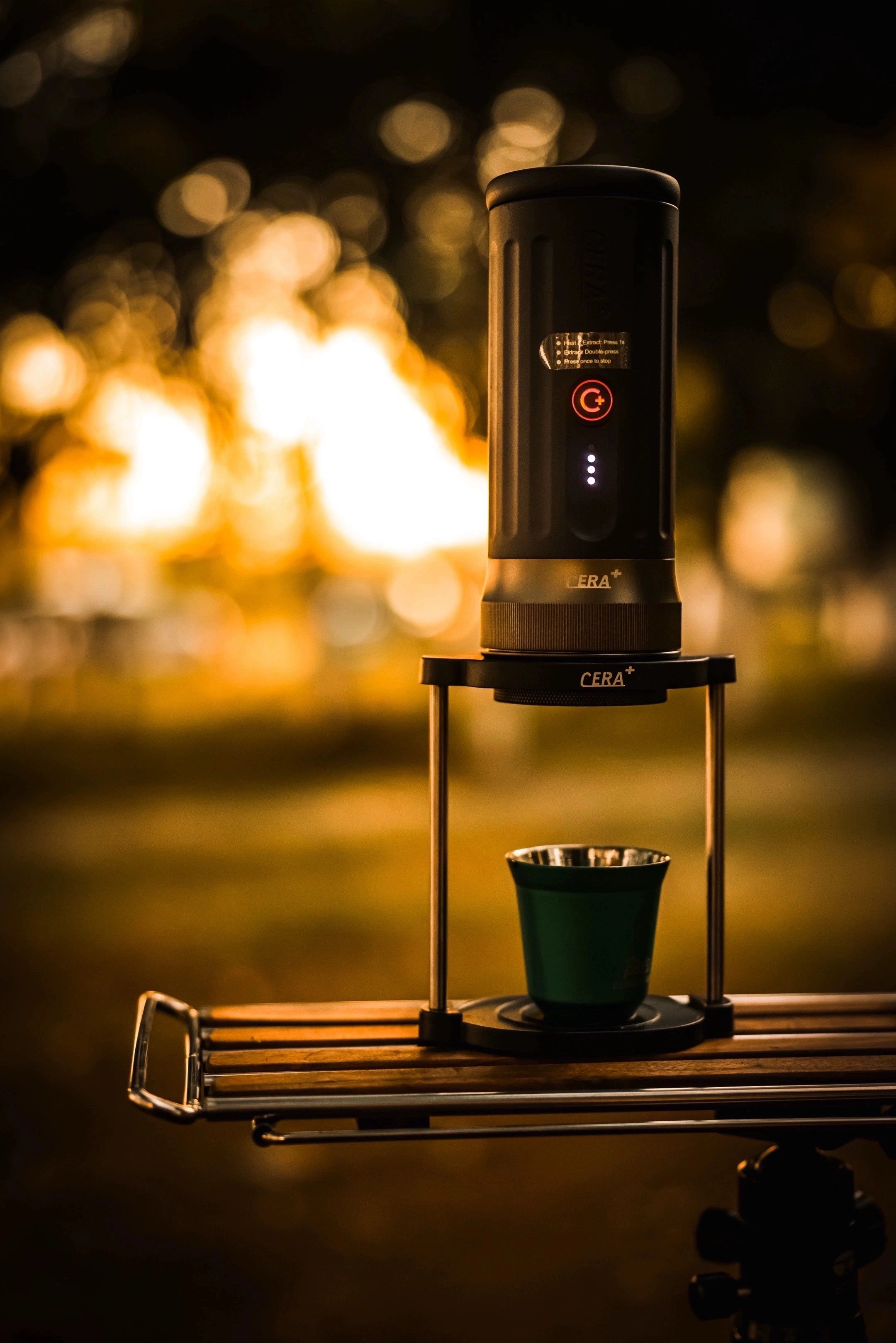 CERA+ PCM03S-MAX portable espresso setup at night
