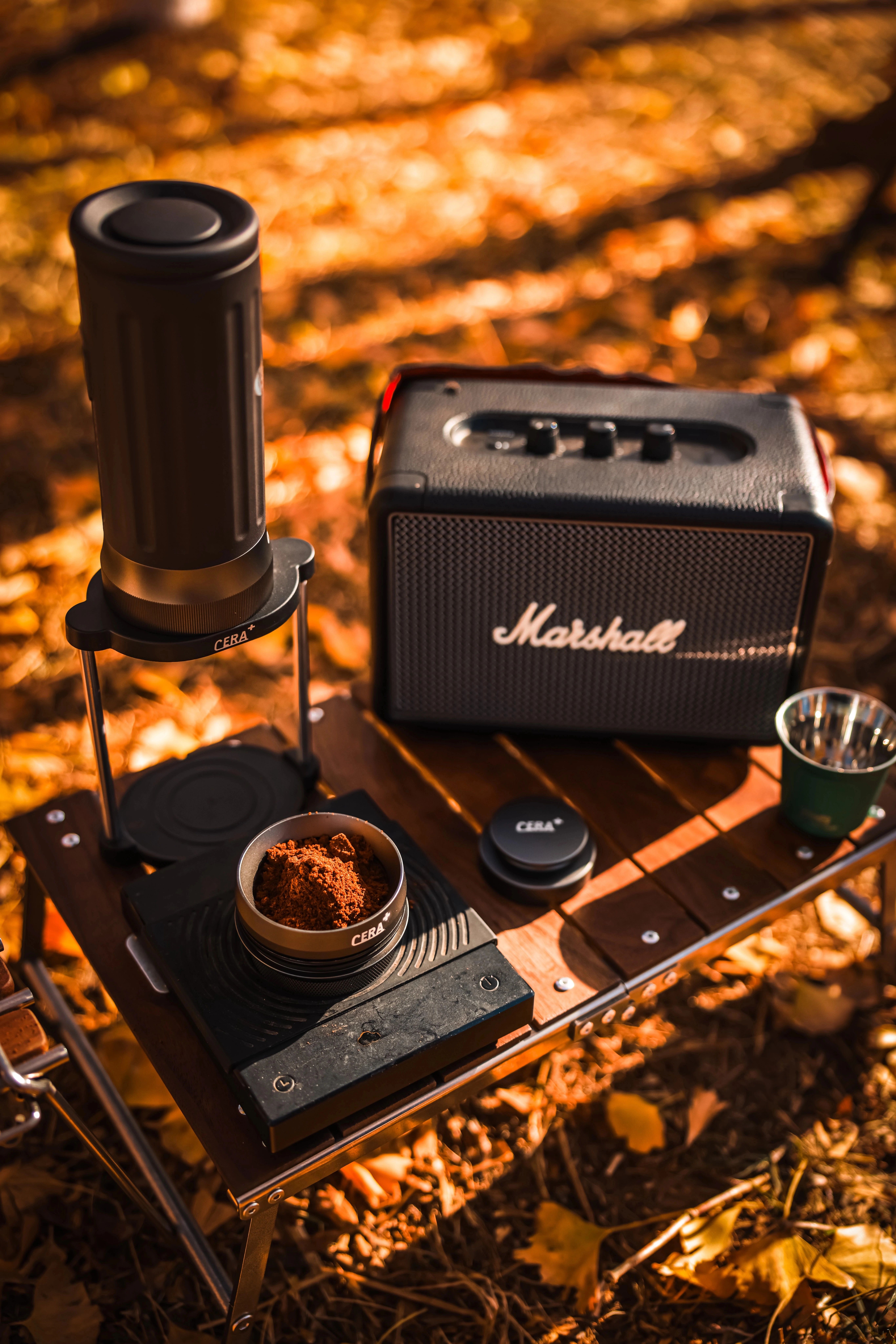 CERA+ PCM03S-MAX with espresso accessories in an outdoor setting